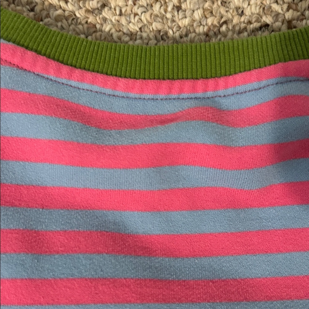 Women’s Natural Life Striped Pink and Blue Crewneck Sweater with Green Trim - Picture 7 of 7